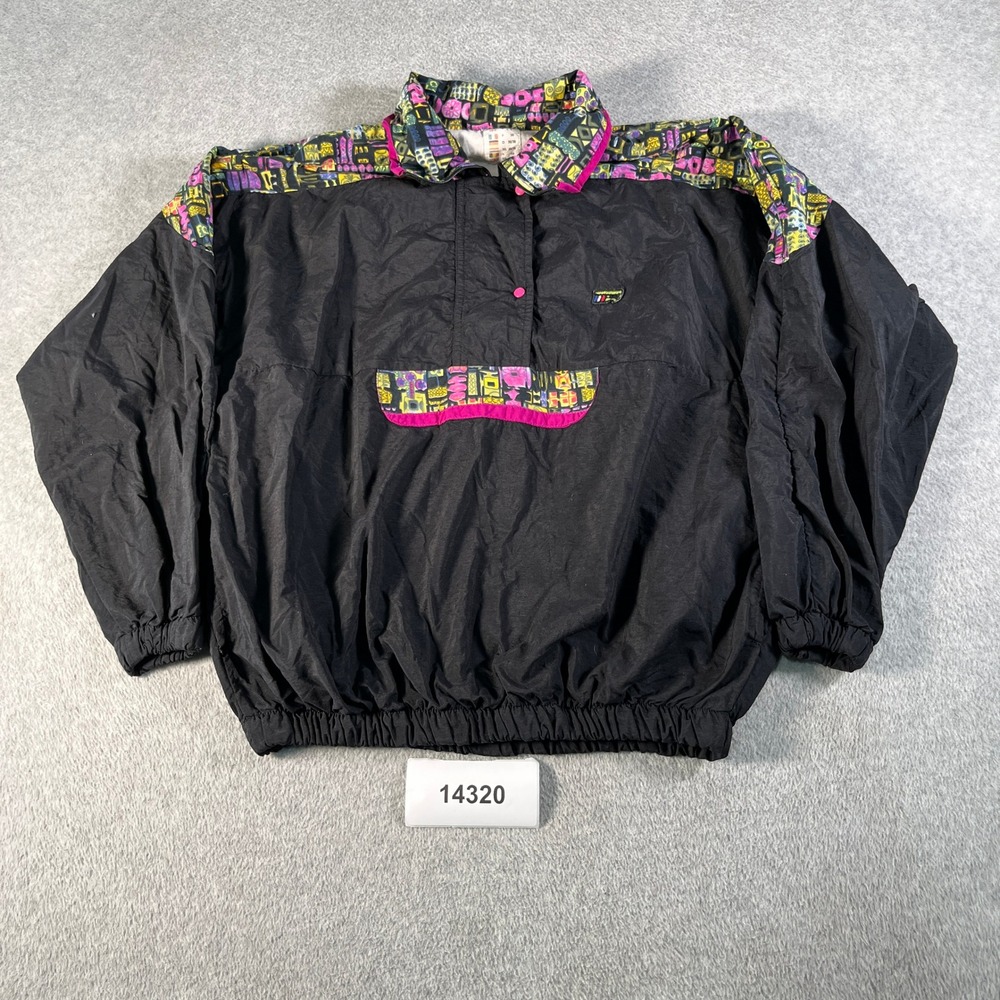 Wirtz Windbreaker Jacket Womens 6 Black Excellent Vintage 90s Geometric Tactel